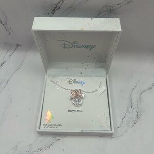 Disney Minnie Mouse Silver Necklace Bowtiful Pink Bow Diamond Heart NIB 16 inch